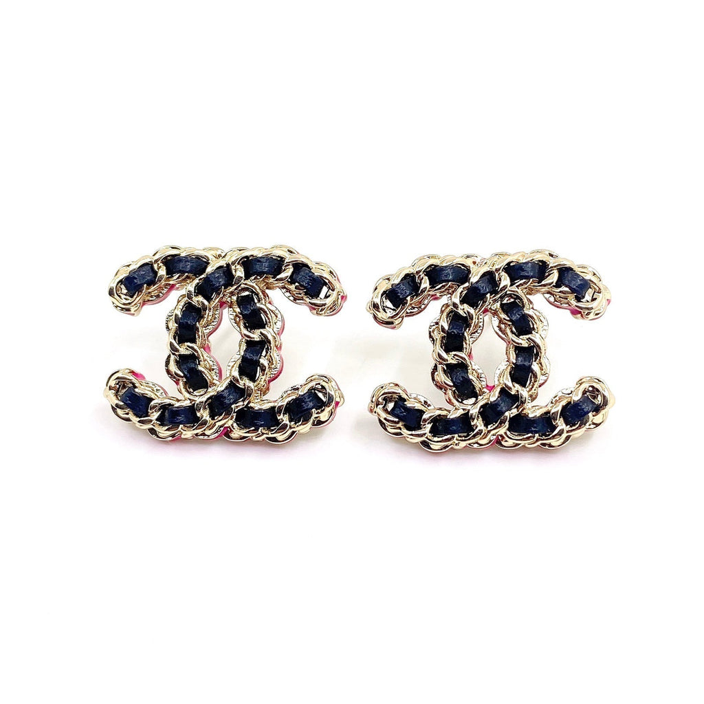 18K  Chanel Pink Resin Leather Earrings