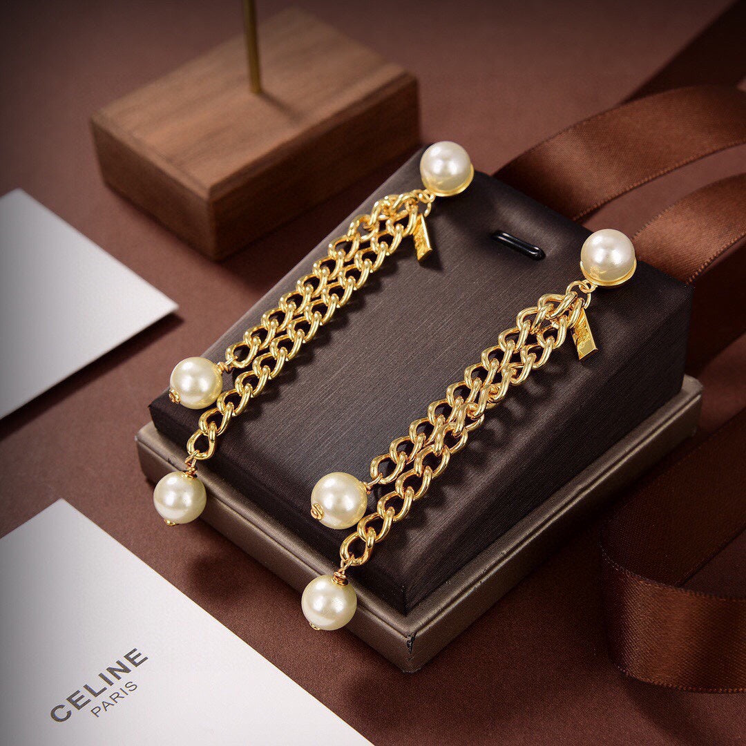 18K Celine Chain Pearl Earrings