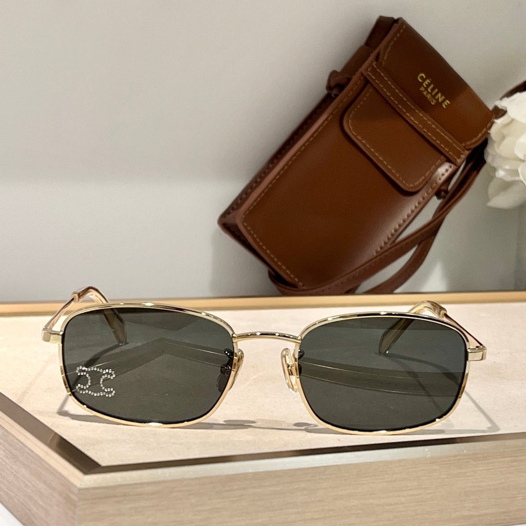 CELINE TRIOMPHE RHINESTONE SUNGLASS CL40285U IN METAL WITH CRYSTALS