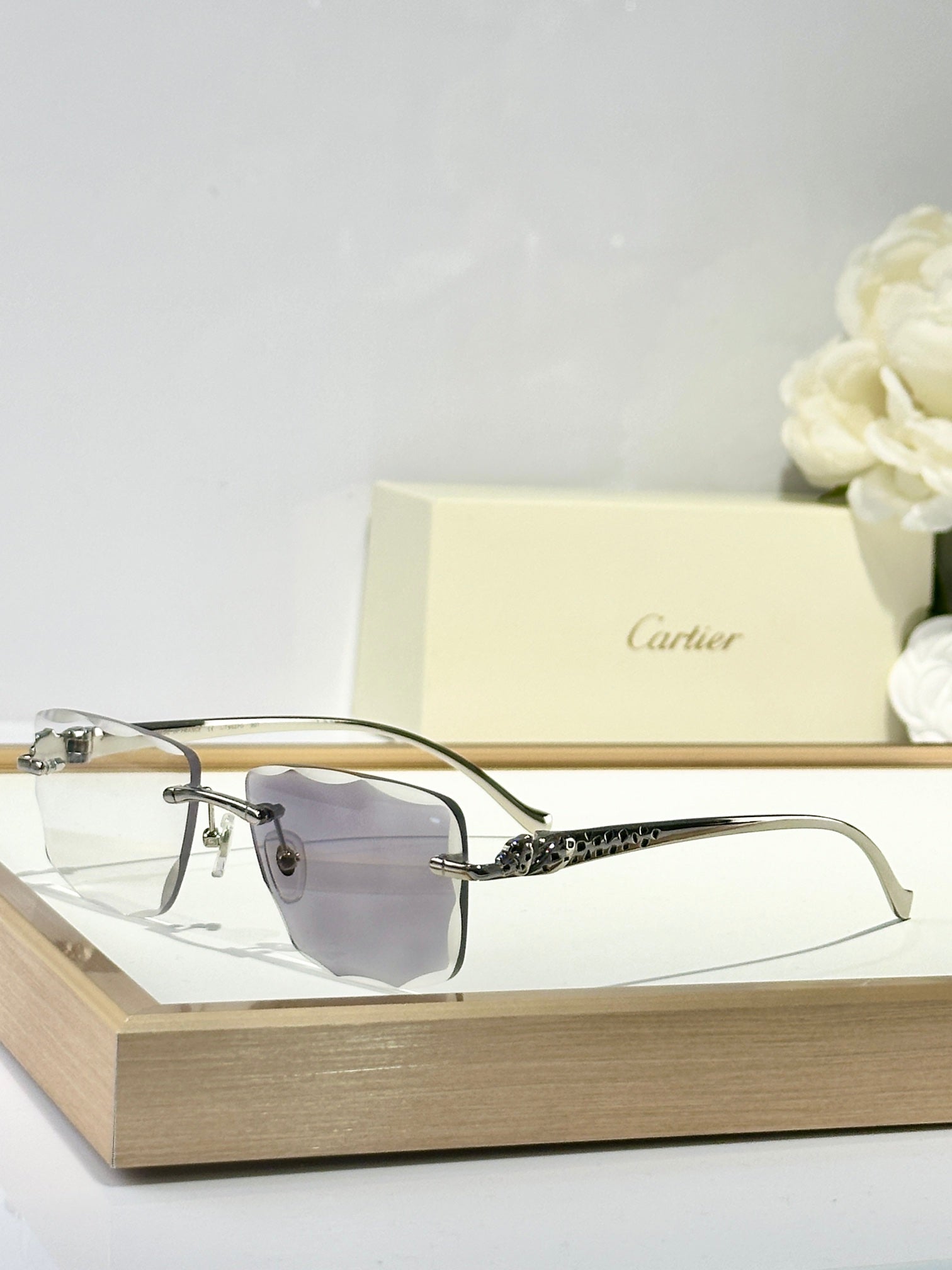 PANTHÈRE PHOTOCHROMIC LENSES RIMLESS SQUARE FRAME SUNGLASSES 580911 IN METAL