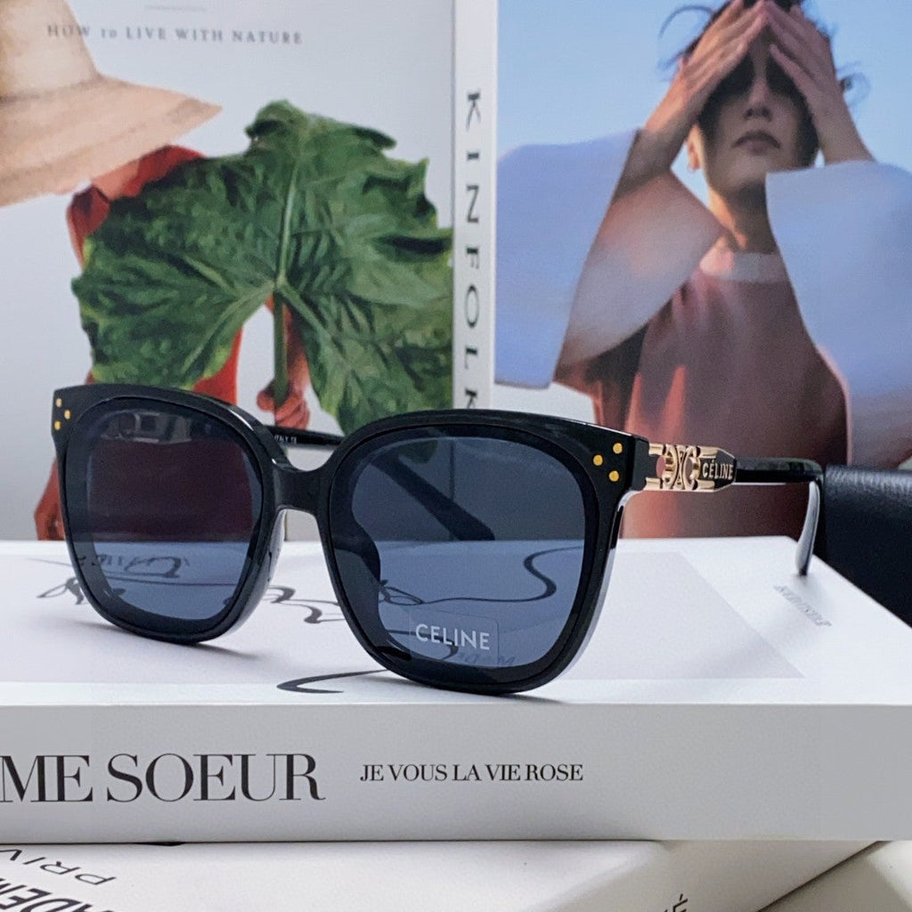 CELINE TRIOMPHE SUNGLASSES  573252 IN BLACK ACETATE METAL LOGO