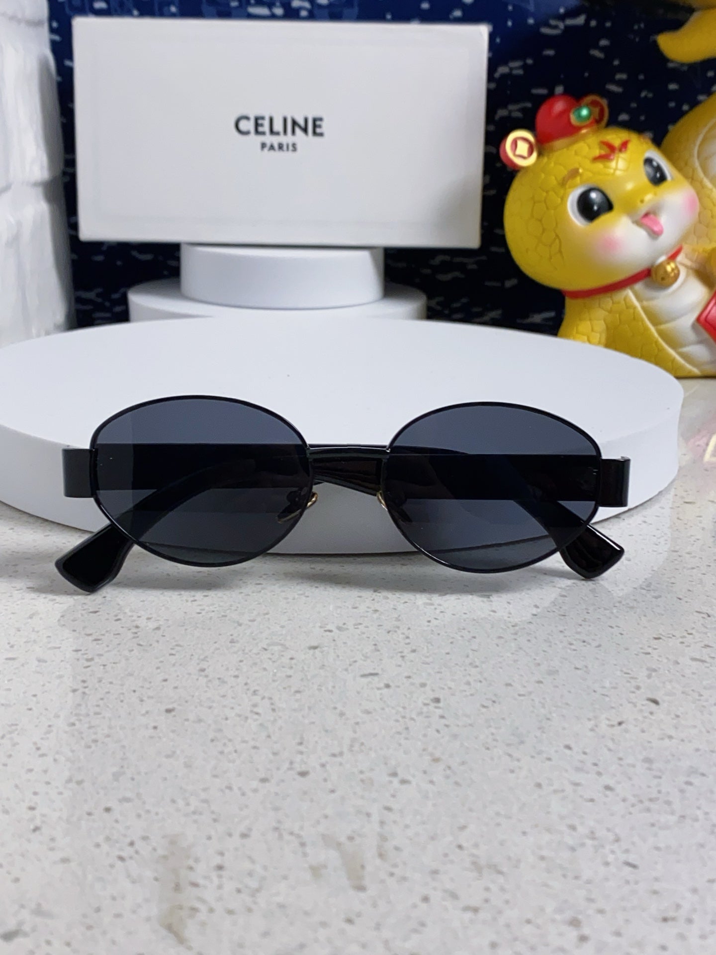 CELINE TRIOMPHE SUNGLASS 538534 IN BLACK ACETATE