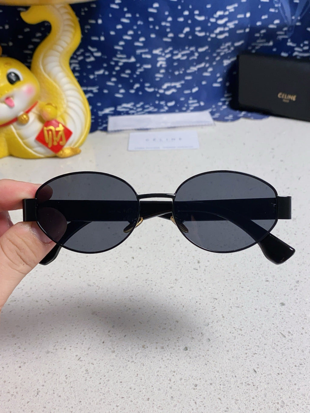 CELINE TRIOMPHE SUNGLASS 538534 IN BLACK ACETATE