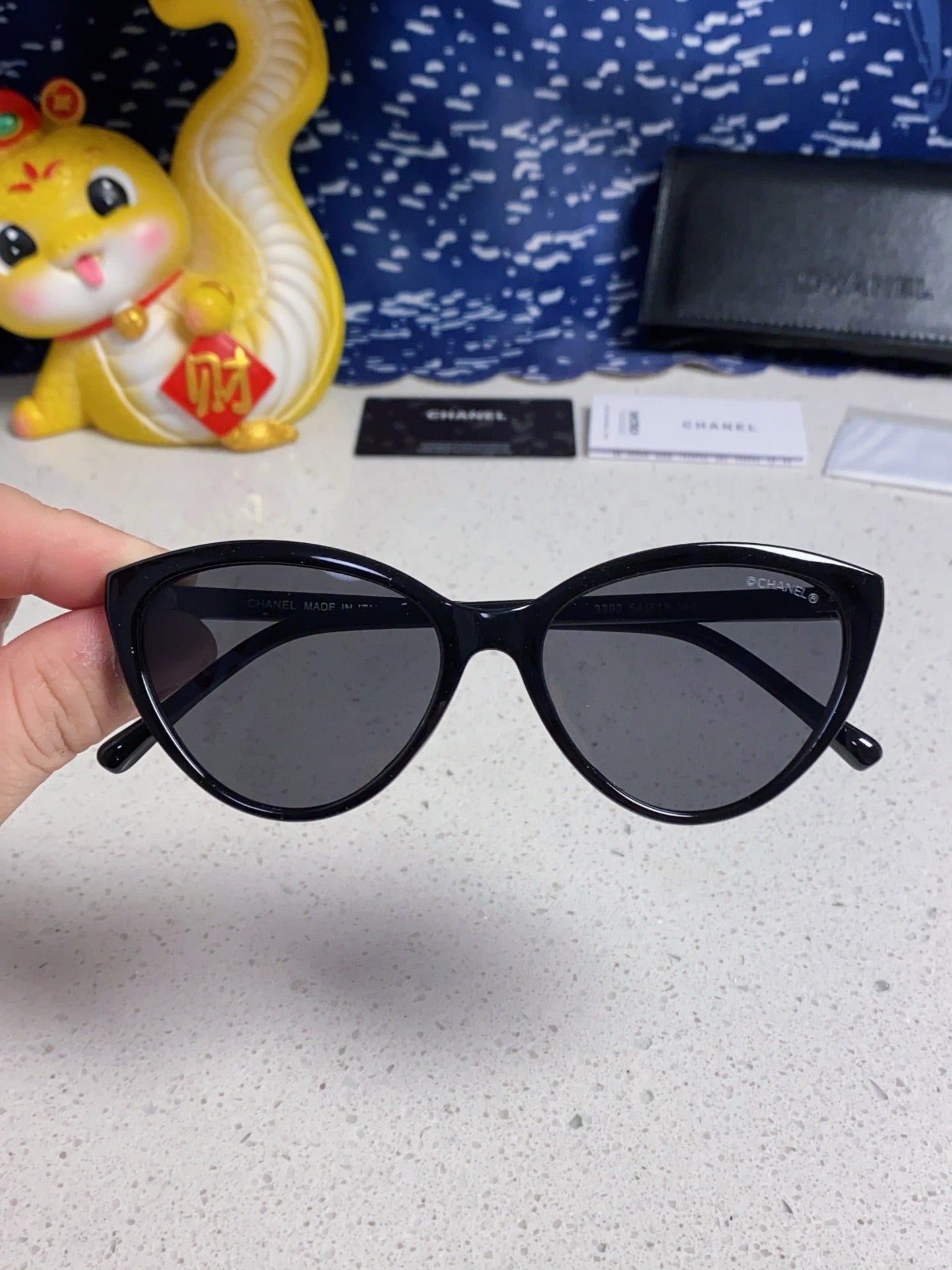 CHANEL CAT EYE SUNGLASSES CH3393 IN BLACK ACETATE BLACK LENSES