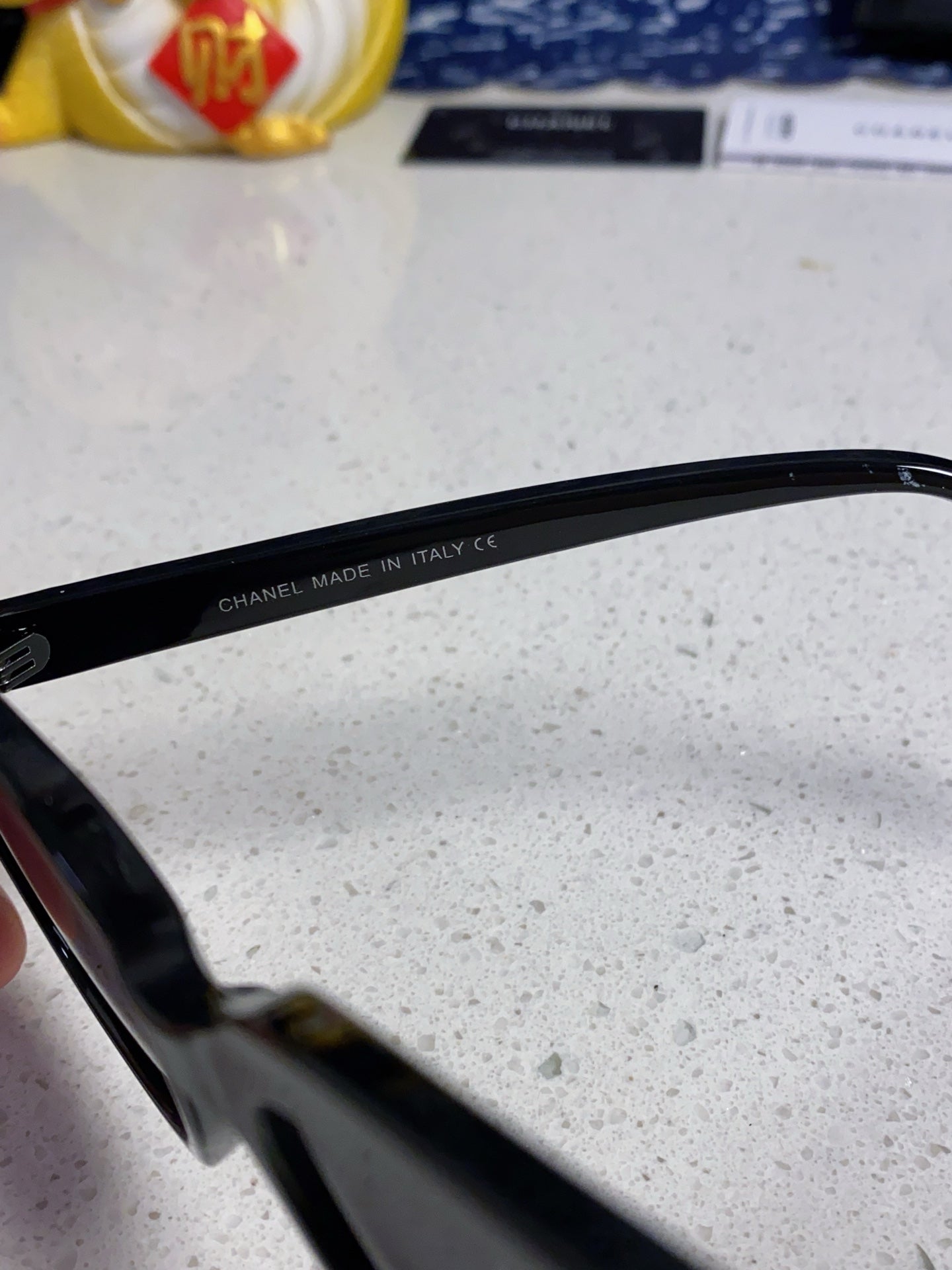 CHANEL BUTTERFLY SUNGLASSES 641815 IN BLACK ACETATE WHITE METAL LOGO